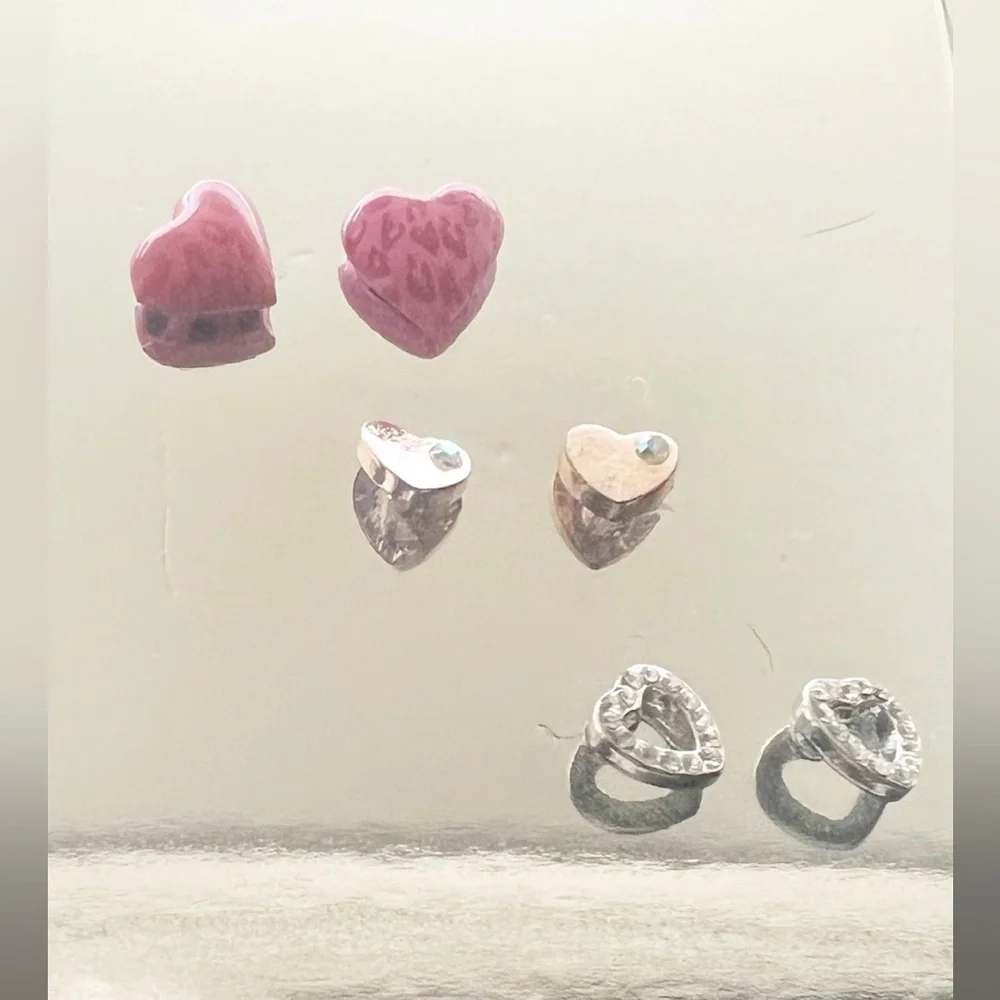 Heart Earrings - Pink and Red Leopard, Gold Tone, & Silvertone - New - 3 Pairs!
